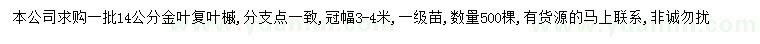 求購(gòu)14公分金葉復(fù)葉槭