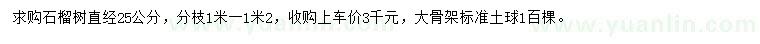 求購(gòu)直徑25公分石榴樹