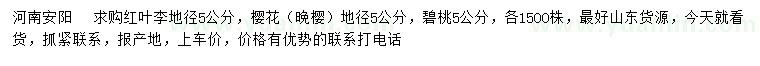 求購紅葉李、晚櫻、碧桃