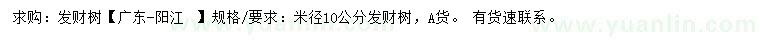 求購米徑10公分發(fā)財樹