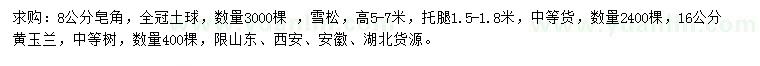 求購皂角、雪松、黃玉蘭