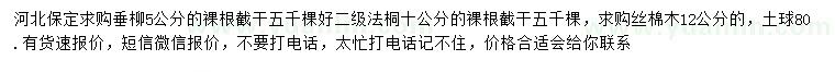 求購垂柳、法桐、絲棉木