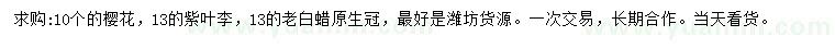 求購(gòu)櫻花、紫葉李、老白蠟