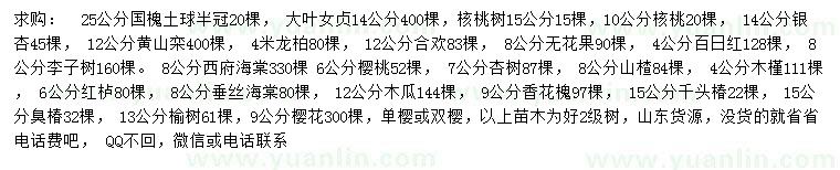 求購國槐、大葉女貞、核桃樹等