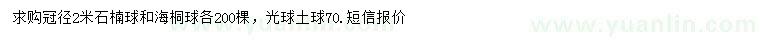 求購冠幅2米石楠球、海桐球
