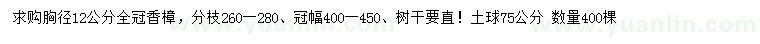 求購胸徑12公分全冠香樟