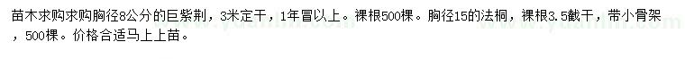 求購胸徑8公分巨紫荊、胸徑15公分法桐