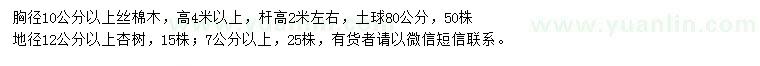 求購胸徑10公分以上絲棉木、7、12公分以上杏樹