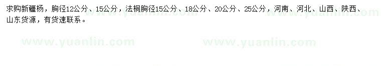 求購(gòu)胸徑12、15公分新疆楊、15、18、20、25公分法桐