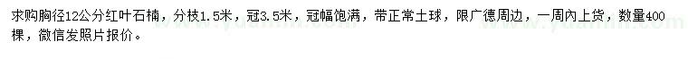 求購胸徑12公分紅葉石楠