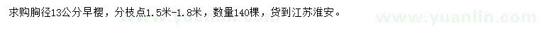 求購胸徑13公分早櫻 
