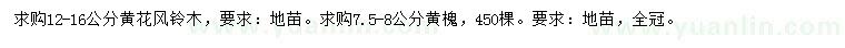 求購12-16公分黃花風鈴木、7.5-8公分黃槐