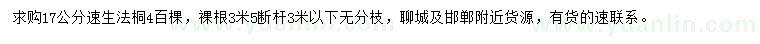 求購17公分速生法桐