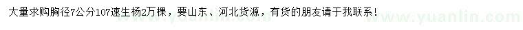 求購胸徑7公分107速生楊