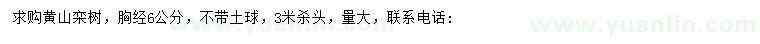 求購胸經(jīng)6公分黃山欒樹