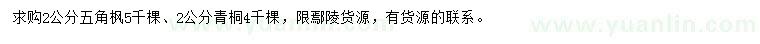 求購2公分五角楓、青桐