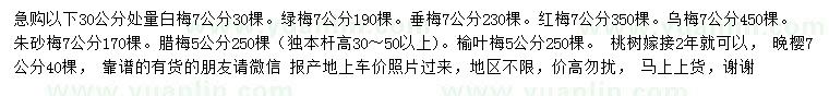 求購白梅、綠梅、垂梅等