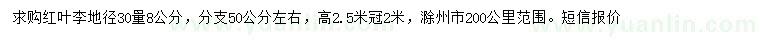 求購地徑30量8公分紅葉李
