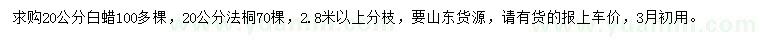 求購20公分白蠟、法桐
