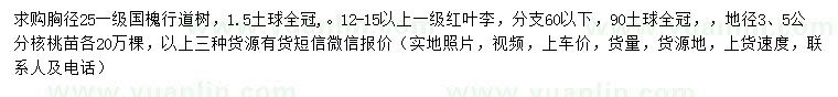求購國槐、紅葉李、核桃苗