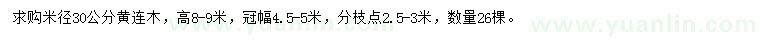 求購米徑30公分黃連木