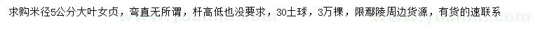 求購米徑5公分大葉女貞