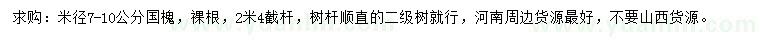 求購米徑7-10公分國槐