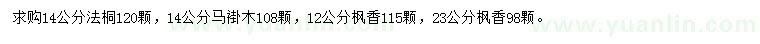 求購法桐、馬褂木、楓香