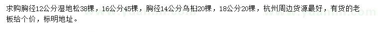 求購胸徑12、16公分濕地松、胸徑14、18公分烏桕