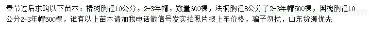 求購(gòu)椿樹(shù)、法桐、國(guó)槐