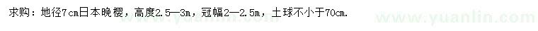 求購(gòu)地徑7公分日本晚櫻