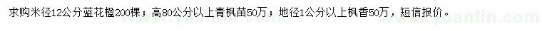 求購(gòu)藍(lán)花楹、青楓苗、楓香