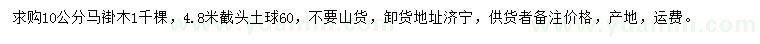 求購10公分馬褂木
