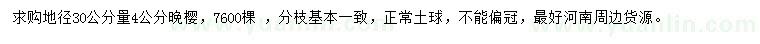 求購地徑30公分量4公分晚櫻
