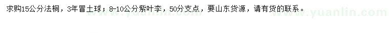 求購15公分法桐、8-10公分紫葉李