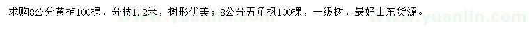 求購8公分黃櫨、五角楓
