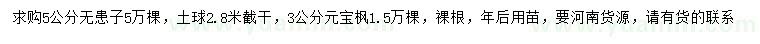 求購5公分無患子、3公分元寶楓