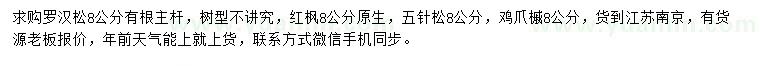 求購羅漢松、紅楓、五針?biāo)傻? />
                        <br />
                        <label style=