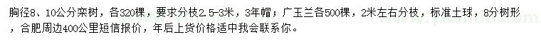 求購胸徑8、10公分欒樹、廣玉蘭