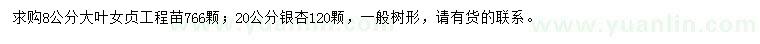 求購(gòu)8公分大葉女貞、20公分銀杏