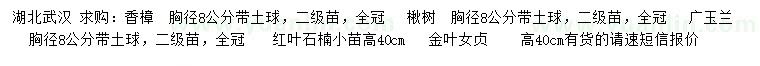 求購香樟、楸樹、廣玉蘭等