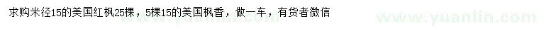 求購米徑15公分美國紅楓