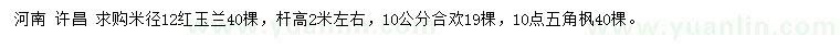 求購紅玉蘭、合歡、五角楓
