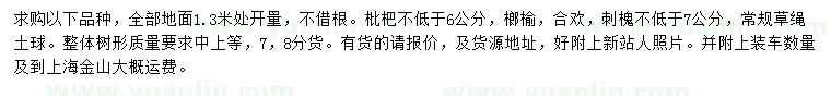 求購枇杷、榔榆、合歡等