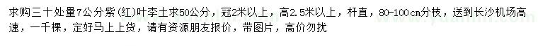 求購30處量7公分紫葉李