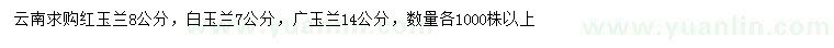求購(gòu)云南紅玉蘭、白玉蘭、廣玉蘭