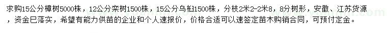求購(gòu)樟樹、欒樹、烏桕
