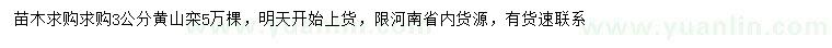 求購3公分黃山欒