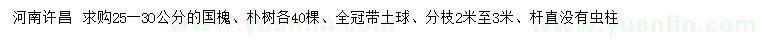 求購25-30公分國槐、樸樹