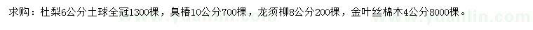 求購杜梨、龍須柳、臭椿等